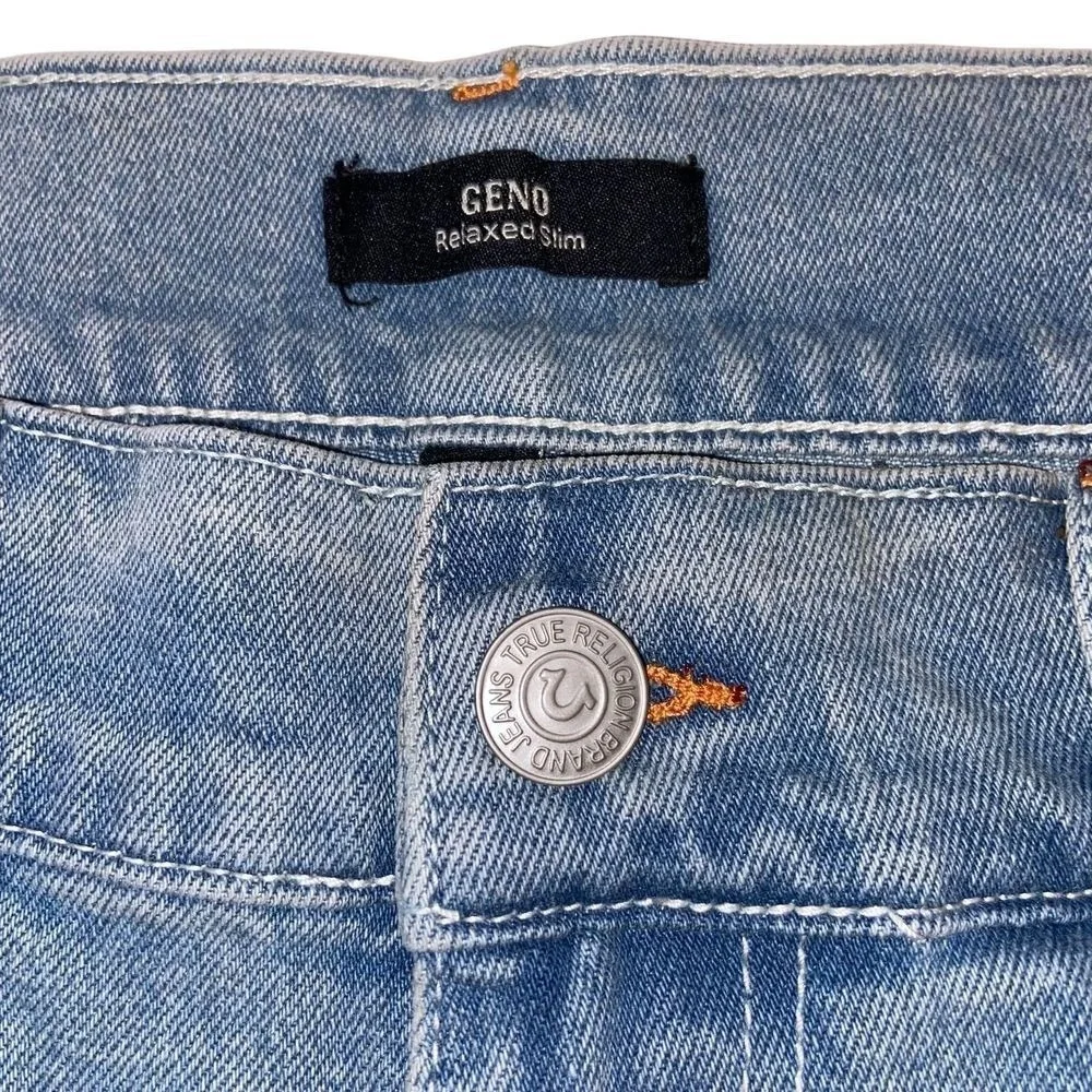 True Religion Geno Relaxed Slim Jeans Light Brisk 36x32 Horseshoe Flap Pocket